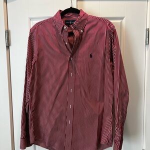 Ralph Lauren Men's Burgundy Striped Button Down Shirt